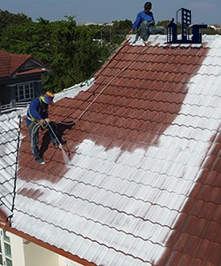 Spraying factory roof insulation npnetandpaint